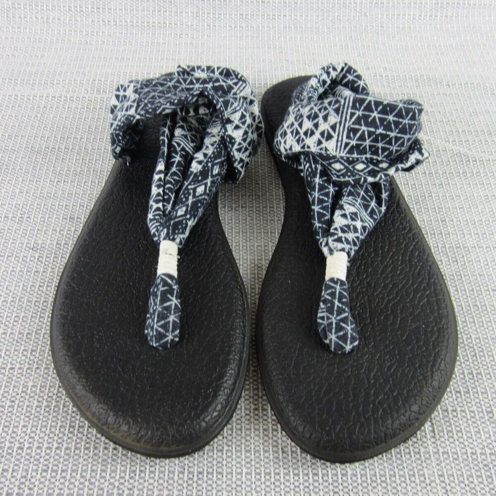 Sanuk Sandals Women 10 Comfort Padded Thong 1094465 Outdoor Walk Black Pattern